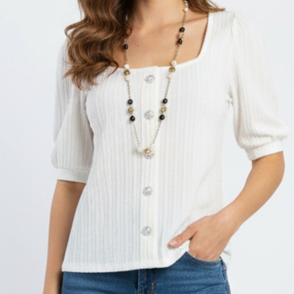 Nwt FLOWER & FEATHER Cream Button Down Cardigan Sweater Sz S Very CHIC! - Picture 3 of 6